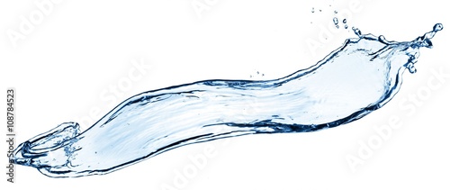 Blue water splashing on a white backdrop.