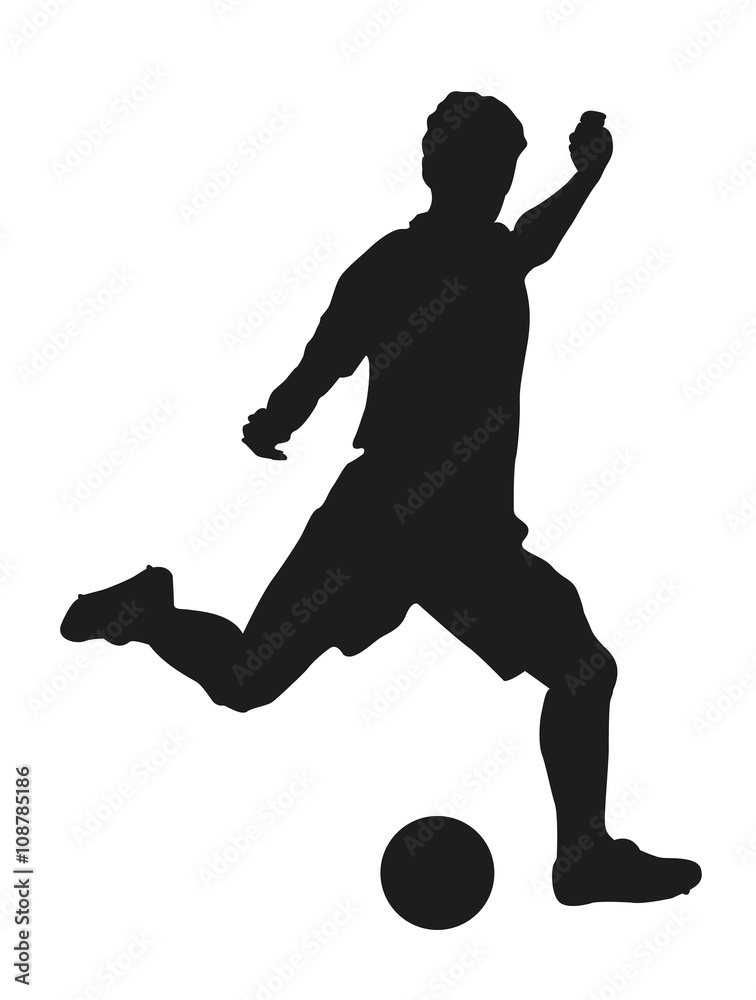 Fußballspieler mit Fußball Silhouette Fußballer Vektor freigestellt Stock  Vector | Adobe Stock