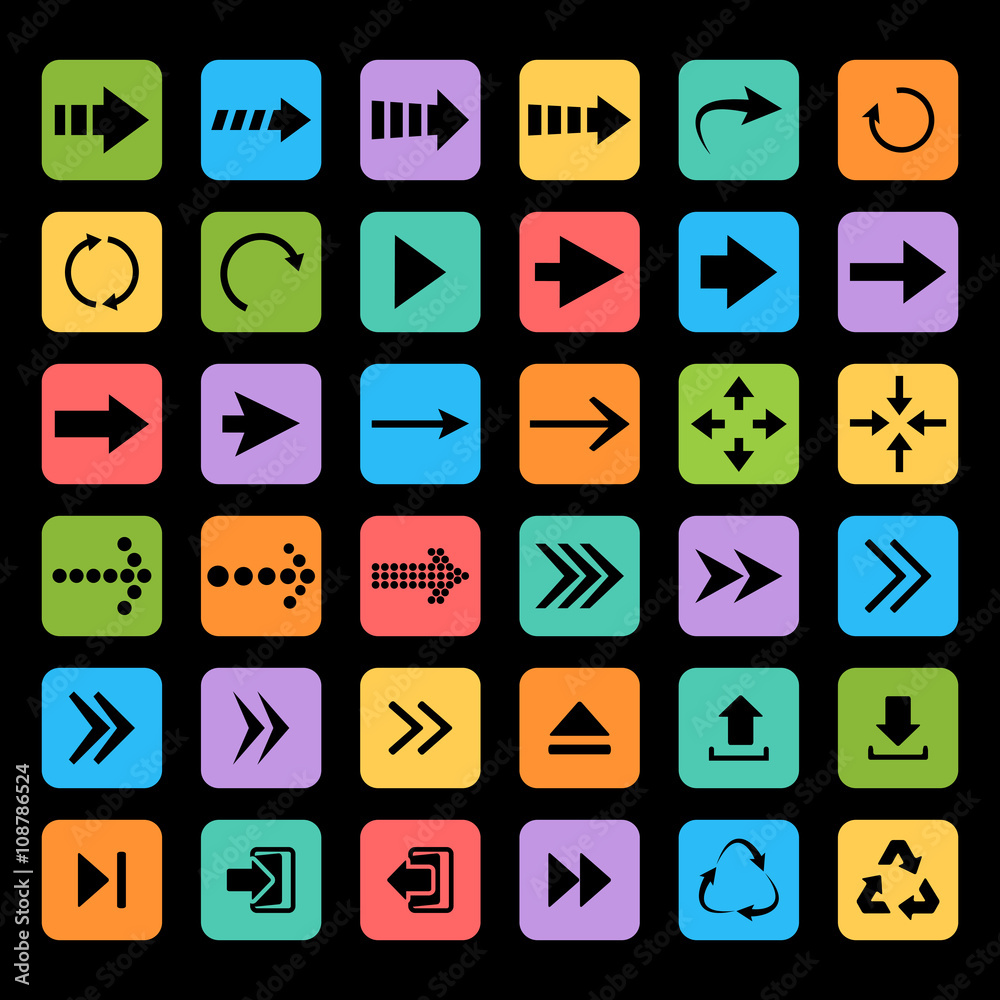 Arrow icon vector set isolated.Vector black set arrows on a color square in flat style Arrow icon vector set isolated.Vector black set arrows on a color square in flat style