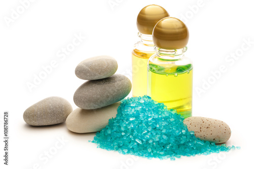 Stones, sea salt and shampoo bottles