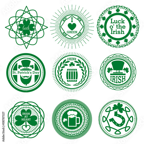 Set of Typographic Design Badges for Saint Patrick's Day. Saint Patrick's Day Themed Label Design Set. Set of St. Patrick's Day card design. Vintage holiday badge design. Irish green line art