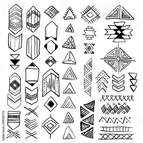 Hand drawn doodle vector native american symbols set