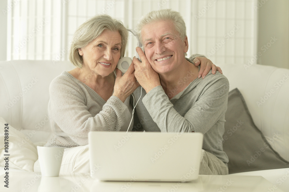 happy senior couple with laptop happy senior couple with laptop