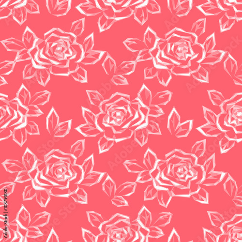 Floral Background with Flower Rose Pictogram, Low Poly Pattern. Vector