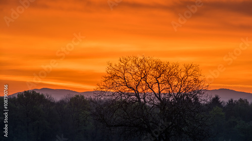 Mountain sunset sky lik,e burning