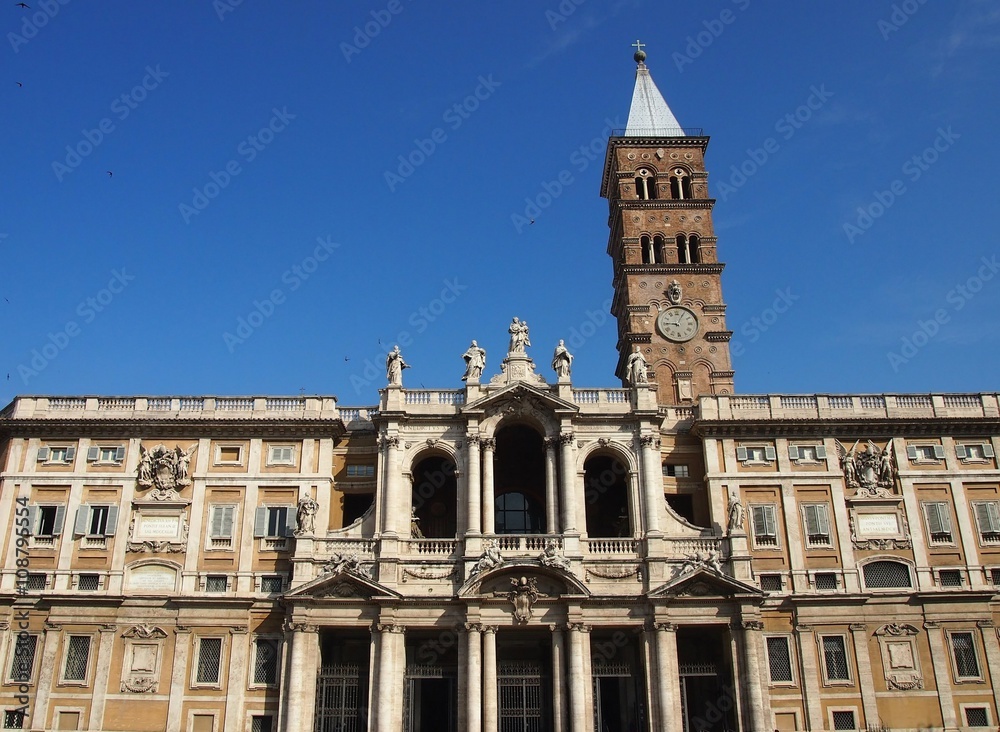 Facade of the Papal Basilica of Santa Maria Maggiore, a basilica whose location was chosen by Virgin Mary, in Rome