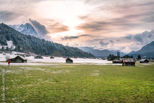 View over Alps from Loisach Valley, Garmisch-Partenkirchen, Germany