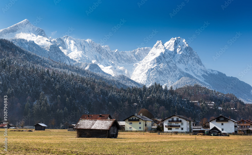 View over Alps from Loisach Valley, Garmisch-Partenkirchen, Germany