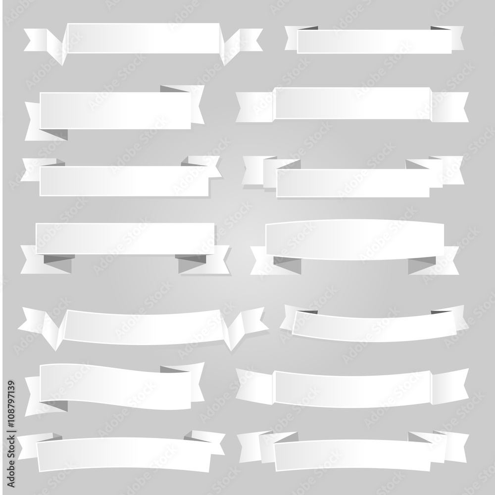 White Vector Paper Banners and Ribbons with Shadow