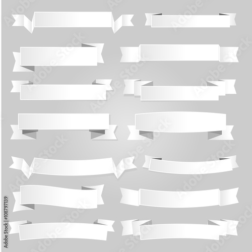 White Vector Paper Banners and Ribbons with Shadow