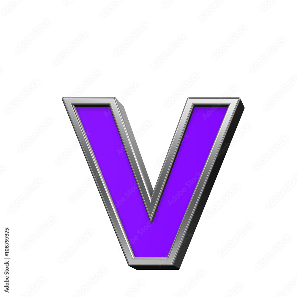 One lower case letter from violet with silver frame alphabet set, isolated on white. 3D illustration. One lower case letter from violet with silver frame alphabet set, isolated on white. 3D illustration.