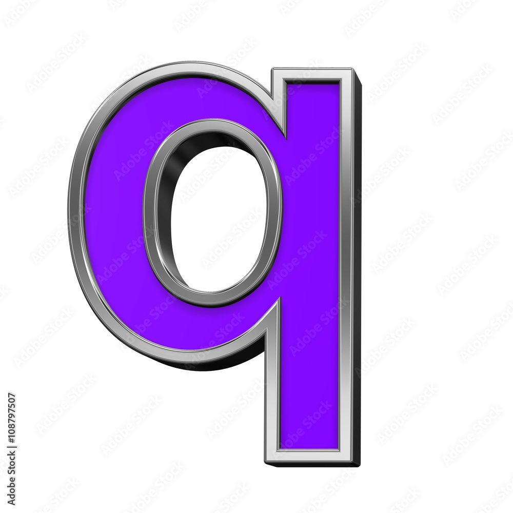 One lower case letter from violet with silver frame alphabet set, isolated on white. 3D illustration. One lower case letter from violet with silver frame alphabet set, isolated on white. 3D illustration.