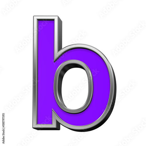 One lower case letter from violet with silver frame alphabet set, isolated on white. 3D illustration.