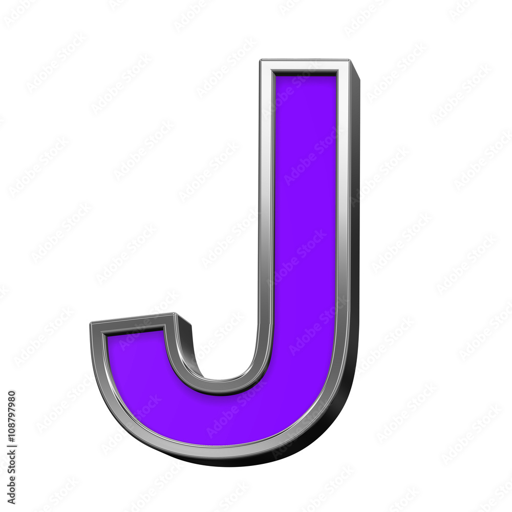 One letter from violet with silver frame alphabet set, isolated on white. 3D illustration. One letter from violet with silver frame alphabet set, isolated on white. 3D illustration.