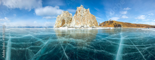 Ice and rocks of lake Baikal photo