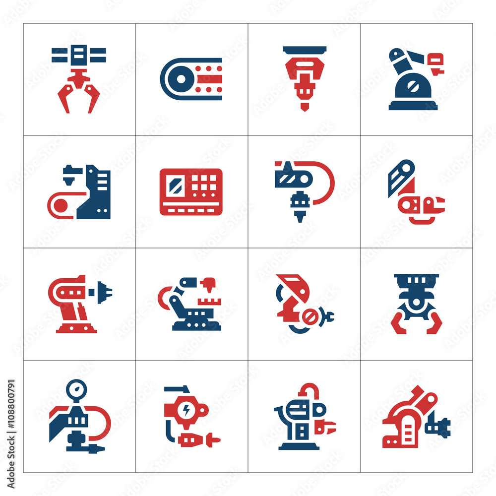 Set color icons of robotic industry