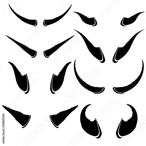 Set of Animal Horns Isolated on White Background. 
