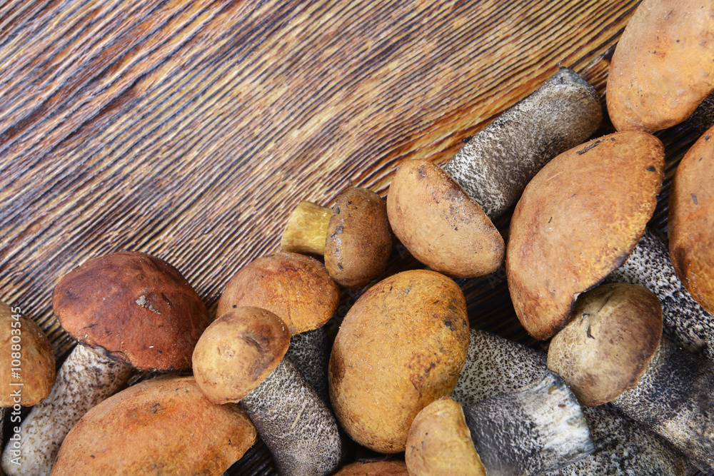 mushrooms on a wooden background mushrooms on a wooden background
