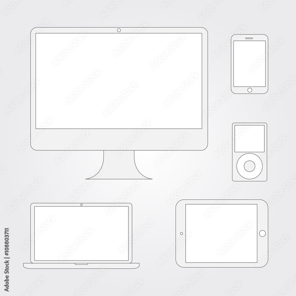 Vector illustration, set of modern electronic devices . Vector illustration, set of modern electronic devices .