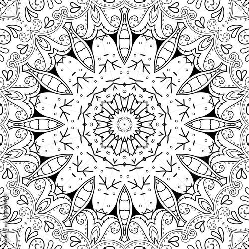 Tracery binary monochrome pattern. Mehendi carpet design. Neat even harmonious calming doodle texture. Also seamless. Indifferent discreet. Ambitious bracing usable, curved doodling mehndi. Vector.