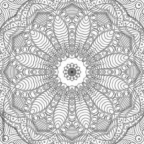 Tracery binary monochrome pattern. Mehendi carpet design. Neat even harmonious calming doodle texture. Also seamless. Indifferent discreet. Ambitious bracing usable, curved doodling mehndi. Vector.
