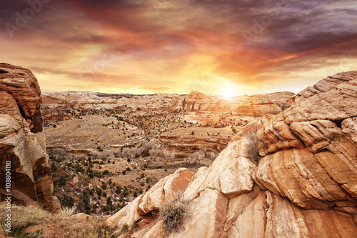 beautiful sunset on rocky plateau, Grand Staircase Utah photo