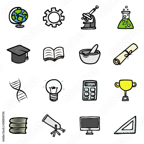 education objects or icons set/ cartoon vector and illustration, hand drawn style, isolated on white background. photo