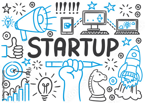 Stick Figure Series Blue Chart / Startup