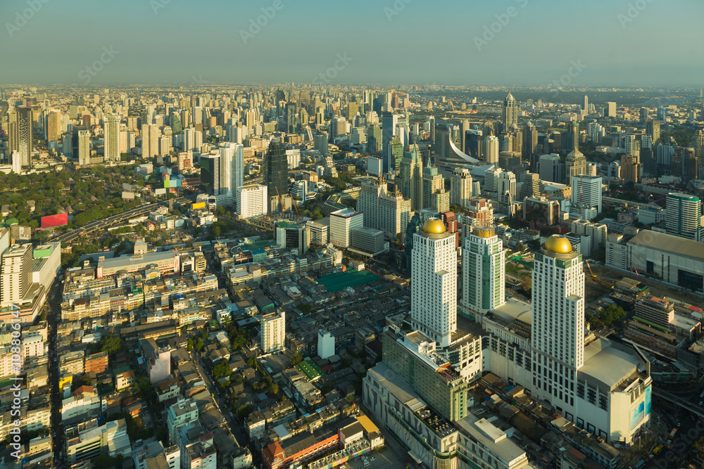 Aerial view Bangkok city business area downtown, Thailand