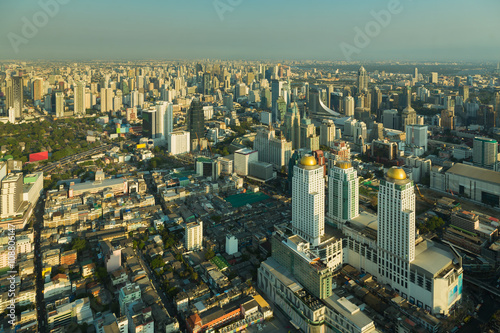 Aerial view Bangkok city business area downtown, Thailand