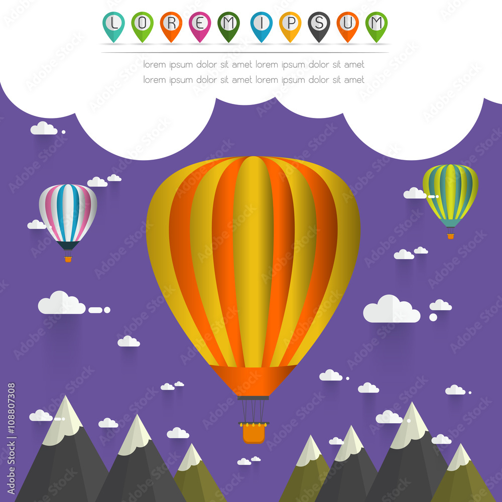 Fototapeta premium hot air balloon in the sky over moutain