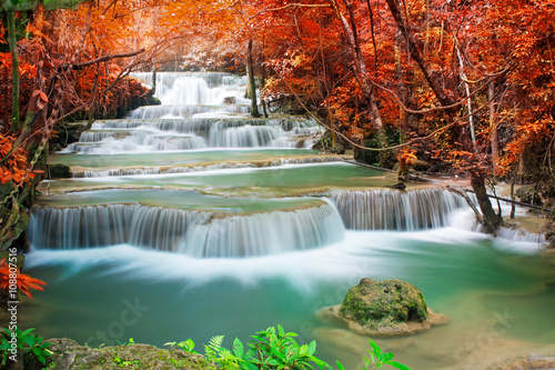 Huay Mae Khamin waterfall in autumn forest  Thailand