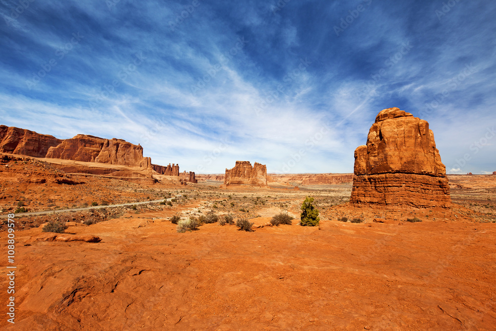 panoramic view of rock formations in the Utah desert