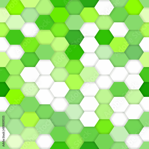Abstract hexagons geometry seamless background. Colorful and bright palette, repeatedly tiled pattern. Design backdrop texture, decorative color art. Endless lime green wallpaper. Vector.
