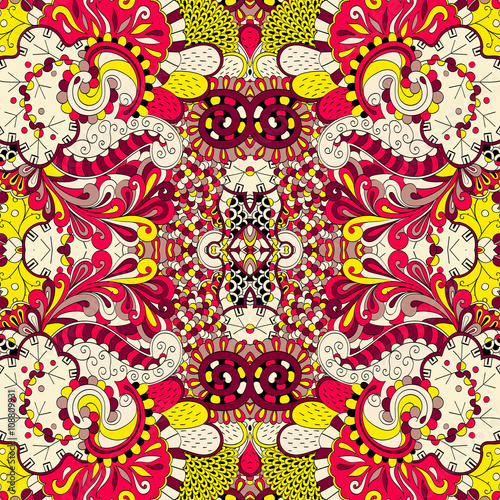 Tracery seamless calming pattern. Mehendi design. Neat even colorful harmonious doodle texture. Algae sea motif. Indifferent discreet. Ambitious bracing usable, curved doodling mehndi. Vector.