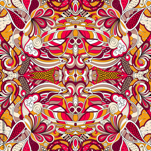 Tracery seamless calming pattern. Mehendi design. Neat even colorful harmonious doodle texture. Algae sea motif. Indifferent discreet. Ambitious bracing usable, curved doodling mehndi. Vector.