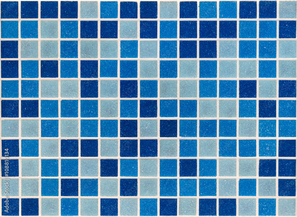 Mosaic is of small square stone slabs blue