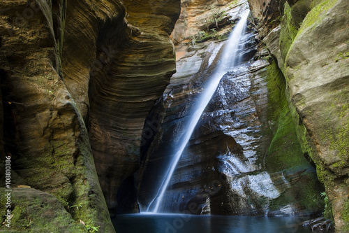 Unique diagonal waterfall inside a canyon in Brazil