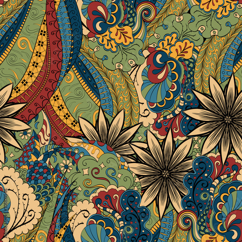 Tracery seamless calming pattern. Mehendi design. Neat even colorful harmonious doodle texture. Algae sea motif. Indifferent discreet. Ambitious bracing usable, curved doodling mehndi. Vector.