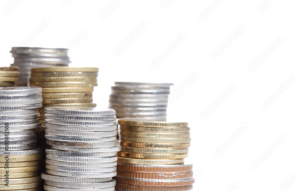 Coin stack on white background , isolated on white background Coin stack on white background , isolated on white background