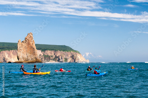 Bild auf Leinwand Sea kayaking along the coast of the Pacific Ocean, Kamchatka, Russia