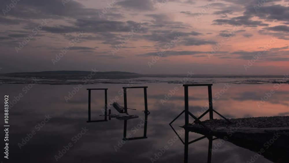 4k Beautiful abstract Time-lapse after sunset on the river bank. Spring