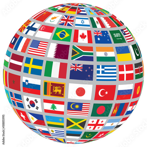 sphere with world flags isolated on white vector illustration