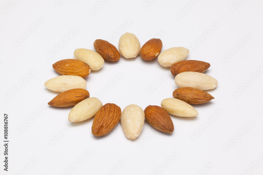 Almond nuts on the white table Almond nuts on the white table