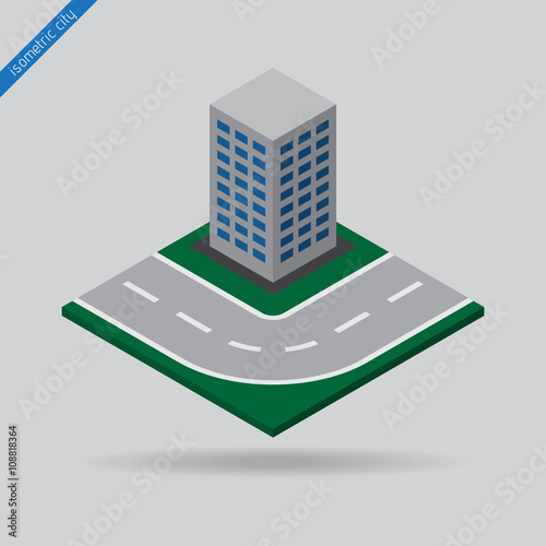 isometric city - road and building