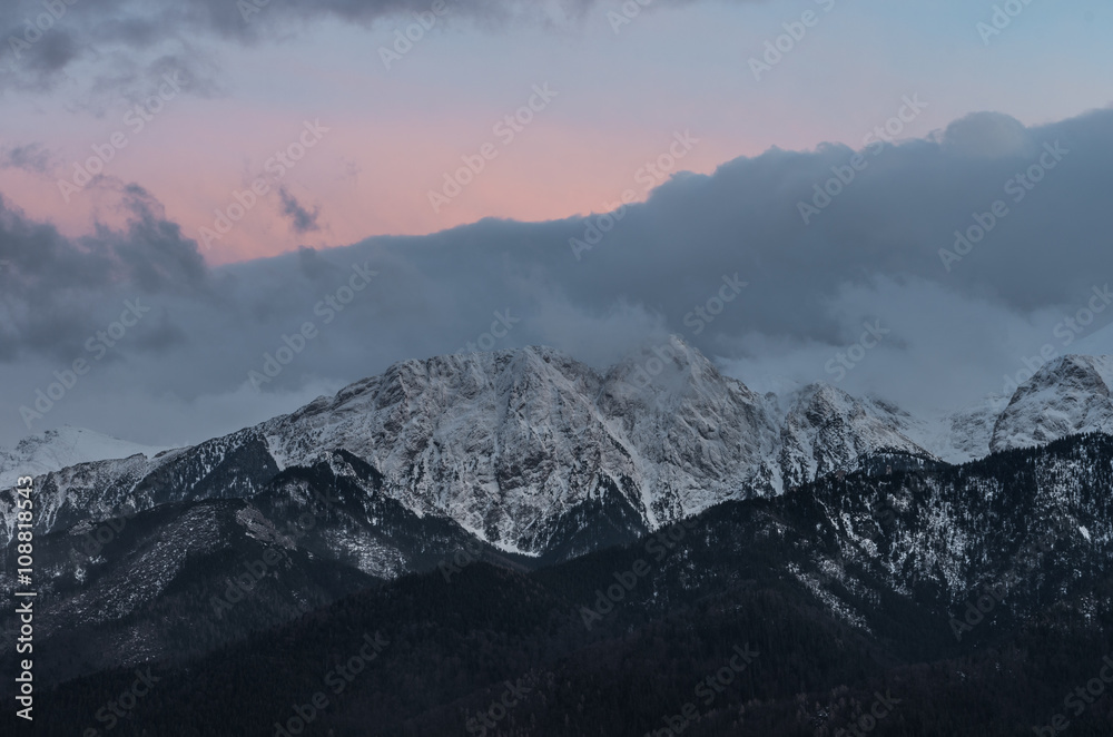 Tatra mountains, Giewont peak on winter evening