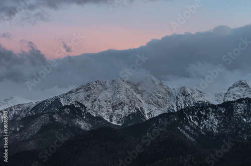 Tatra mountains, Giewont peak on winter evening