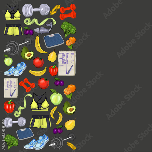 Seamless pattern with healthy lifestyle icons 
