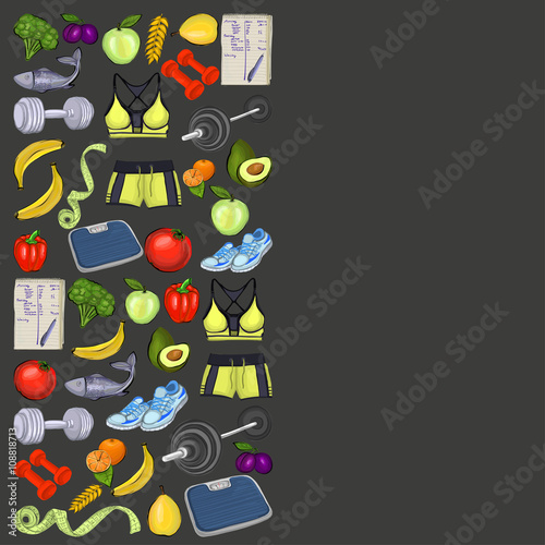 Seamless pattern with healthy lifestyle icons 