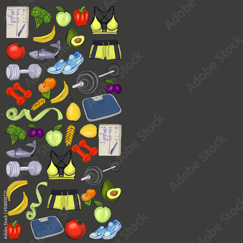 Seamless pattern with healthy lifestyle icons 